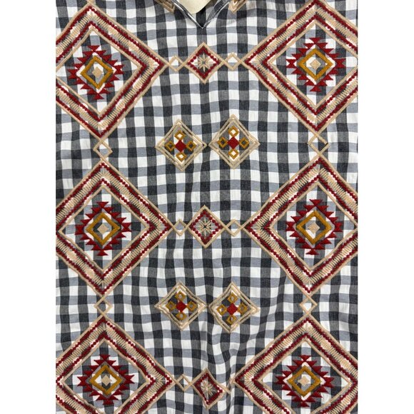 Savanna Jane Embroidered Gingham Blouse S NWT Boho Western Aztec Soft Geometric - Picture 9 of 14